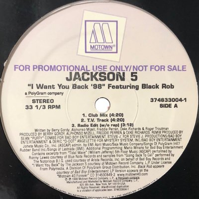 画像1: Jackson 5 feat. Black Rob - I Want You Back '98 (12'')