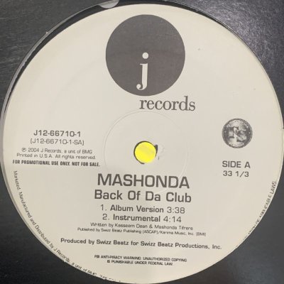 画像1: Mashonda - Back Of The Club (12'')