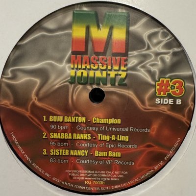 画像1: Various - Massive Jointz #3 (inc. Sean Paul - Get Busy, Buju Banton - Champion, Shabba Ranks - Ting-A-Ling, Sister Nancy - Bam Bam and more) (12'')