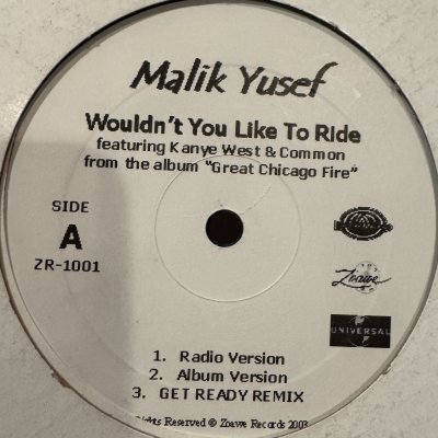 画像1: Malik Yusef feat. Common & Kanye West - Wouldn't You Like To Ride (12'') (Blue Clear Vinyl !!)